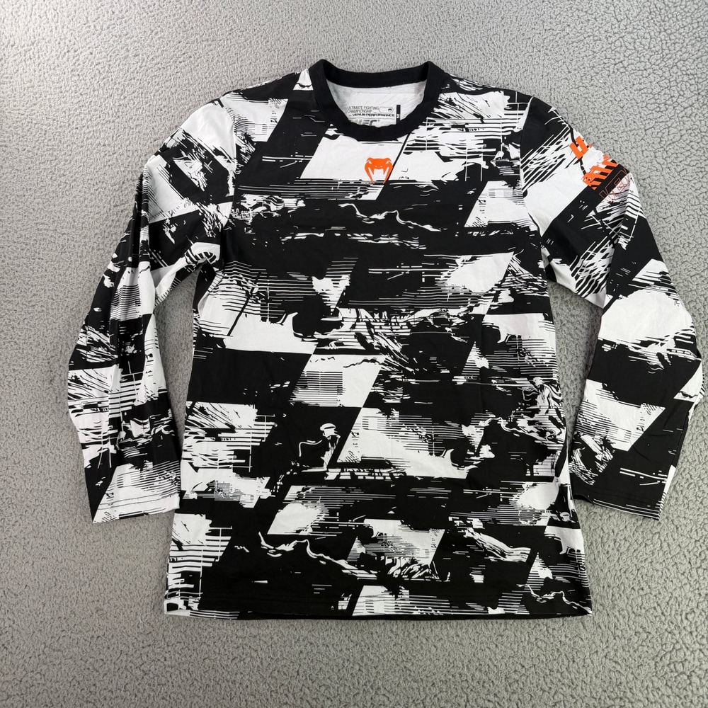 Venum UFC Zenith Fight Week T-Shirt Mens Medium Black White Long Sleeve Graphic